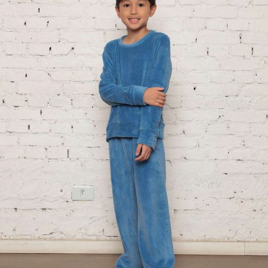 ***Check The Measurements Carefully*** Children's Pajama Set/Fleece Ultra Soft/Boy, Unisex. - 水鴨藍 - 查看 1