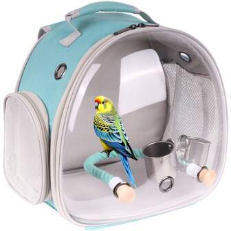 Mochila de transporte pequeña para pájaros, mochila portadora con bandeja de metal, soporte y percha para transportar loros, cacatúas, periquitos y otros animales de compañía, bolso de transporte para veterinario