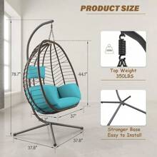 Egg Swing Chair Outdoor Indoor Wicker Rattan Hanging Chair With Stand 350lbs Capacity W/Strong Frame & Cushions For Patio Balcony Bedroom