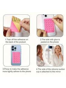 1pc Silicone Suction Cup Holder - Multipurpose Anti-Slip Adhesive Mobile Phone Stand Pad, Portable Detachable Square Bracket For Handsfree Selfie And Video Recording Compatible With IPhone, Android Phone, Gift For Birthday, Family, Friends Phone Holder, Phone Accessories