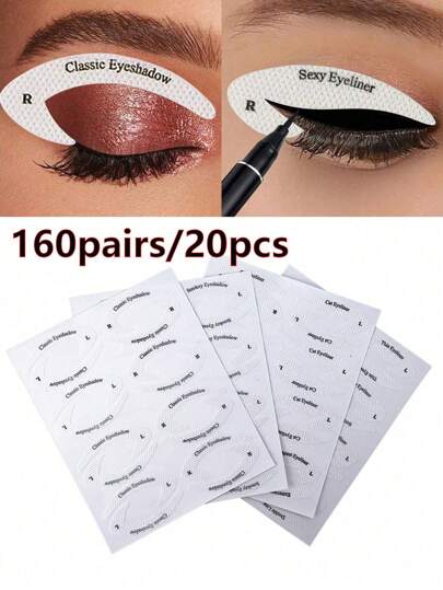 160对/20片装眼线辅助化妆工具，猫眼眼线辅助贴纸，眼影眼线辅助贴纸，猫眼线，狐狸眼妆模板，眼线模板贴纸，眼妆工具配件，眼妆模具，眼线胶带，眼线贴纸，眼妆模板卡，眼妆辅助贴纸，新手眼妆辅助贴纸，眼线模板，适合初学者的眼线眼妆工具。，化妆品，便宜，房间装饰，梳妆台，旅行，卧室，化妆配件，便宜，圣诞礼物，化妆品，化妆工具，便宜货，礼物，女士礼物，圣诞礼物