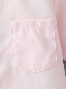 Camisa casual de manga corta de unicolor para niños con cuello de moño, adecuada para uso casual, al aire libre, bodas, festivales, escuela, estilo caballero, verano