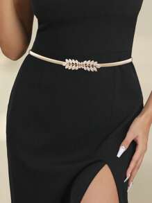 1pc Women's Fashion Versatile Gold/Silver Leaf Elastic Waist Belt