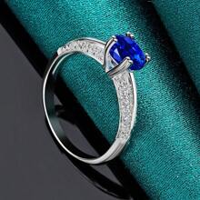 Nhẫn mạ bạc 925 đính đá Zirconia xanh dương, size 7-10, dành cho nữ, thích hợp cho đám cưới, tiệc tùng, trang sức quyến rũ. - Bạc - Xem 2