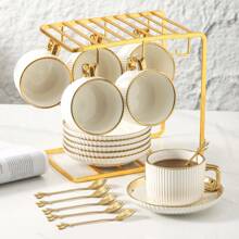 Ceramic Teacup And Saucer Set, European-Style Gold Rim Drinkware For Coffee, Tea, Party, Home, Garden, Restaurant, Suitable For Summer And Winter Back To School