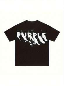 Camisetas De Manga Corta Holgadas De Algodón Puro Con Estampado De Letras De La Marca Fashion Purple. - màu đen - Xem 1