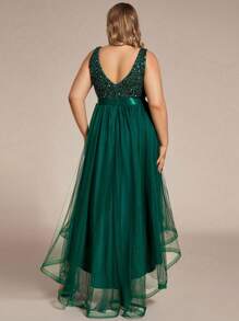 Plus Size Elegant V-Neck Bridesmaid Dress With Mesh & Sequin Patchwork, Party Dress, Prom Dress