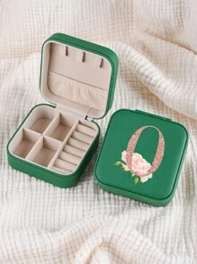 1pc Caixa de joias rosa com flores rosas, caixa de joias de viagem da moda com letras de ouro rosa, caixa de joias de viagem de presente personalizada, presentes de aniversário para mulheres, presentes de Natal para meninas adolescentes, iniciais, caixa de joias de viagem A-Z