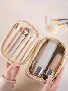 1pc Luxury PU Leather Makeup Bag, Candy Makeup Bag, Hand Bag, Portable Toiletry Bag, Travel Makeup Bag, Portable Makeup Bag, Multifunctional Organizer Bag With Handle, Travel Cosmetic Bag, Toiletry Bag, Travel Makeup Organizer With Dividers And Handle, Waterproof Large Capacity Multifunctional Travel Makeup Bags, Makeup Bag, Storage, Makeup Organizer