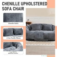 Chenille Lazy Sofa, 2 Seat Bean Bag Sofa Chair, Durable Soft Comfort Recliner, Lazy Loveseat Sofa Bed, Includes 2 Pillows, Indoor/Outdoor Use, No Assembly Required, Suitable For Living Room, Bedroom, Dormitory And Apartment(Gray) - Xám - Xem 2