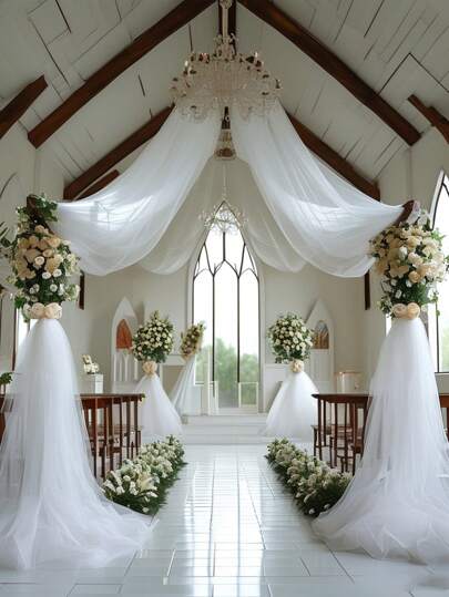 1 sztuka, duży rozmiar, biała ślubna zasłona łukowata tapicerowana tkanina, tkanina szyfonowa - 26,2 stopy - na ceremonie, zaręczyny, wiszące tło tapicerowane, wydarzenie i scena tapicerowane, chodnik i patio tapicerowane - wisząca tkanina romantyczna ceremonia wieczorowa odzież, dodatki ślubne odzież, tło sceny tapicerowane tkanina, Boże Narodzenie