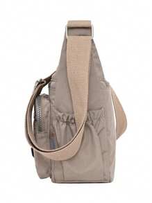 尼龙防水女士单肩包邮差斜挎包单肩钱包轻便口袋书包 - 杏色 - 查看 3