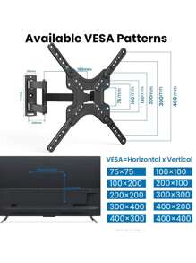 Universal TV Wall Mount, Swivel And Tilt Universal TV Mount, Wall Mount With Adjustable Telescopic Bracket, Suitable For 14-60 Inch TVs, LED/LCD/Plasma Flat And Curved TVs Or Monitors, Full Motion TV Mount With Perfect Center Design, Extended Swivel TV Mount, Tilt Up To 400 X 400 Mm, Mobile TV Wall Mount, Universal Monitor TV Mounting Arm - 黑色 - 查看 7