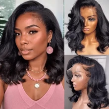 HJ WEAVE BEAUTY 13x4 Lace Front Wig Human Hair Short Bob Wig Brazilian Natural Wave Wigs For Women Transparent Full Lace Wig Human Hair Pre Plucked Hairline With Baby Hair 180% Density - Natural Black - 查看 5