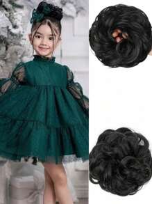 接发自然造型卷发凌乱发髻发箍儿童黑色 6 英寸合成发束年轻自然儿童假发日常假发 - 彩色 - 查看 21