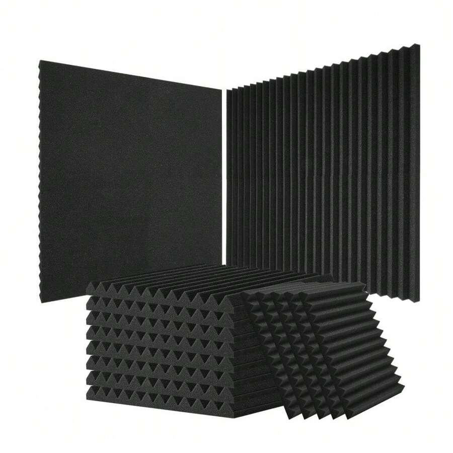 Acoustic Foam Panels 52 Pack 1 Inch Soundproofing For Studio Walls And Ceilings - Black - View 1