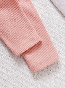 Neugeborenes Baby Mädchen einfarbiger Langarm Jumpsuit mit Schleife - Pink - Übersicht 4
