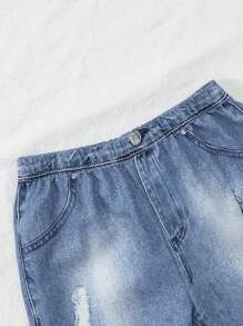 Baby Girls' Casual Denim Effect Pants, Spring/Summer - Blue - View 3