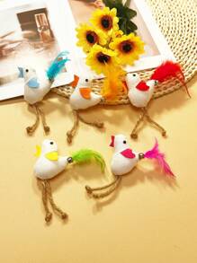 1pc New Mini Realistic Chicken Cat Lover And Cat Mom Love Toy, Sisal Rope & Feather With Bell, Sound Activated Interactive Cat Lover And Cat Mom Love Teaser Toy