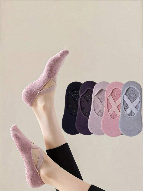 5 pares, meias de ioga para mulheres, antiderrapantes, alças e tiras, ideais para pilates, pure barre, balé, dança, treino descalço