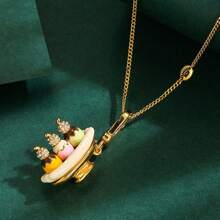 1pc Elegant Enamel Ice Cream Banana Split Pendant Necklace, Suitable For Women's Daily Wear