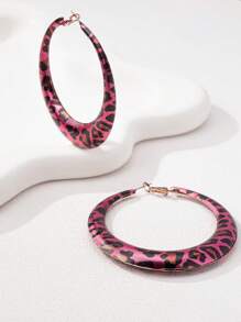 1 对优雅性感的女士耳环，金属粗环带动物豹纹图案，适合派对、节日和日常佩戴 - 豹紋耳環 - 查看 5