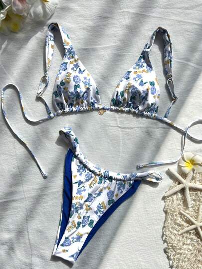 Set di bikini sexy da donna, design stampato casuale, adatto per l'estate e la spiaggia
