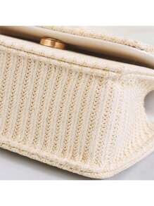 Straw Messenger Bag, Portable Faux Pearl Beaded Lace Bow Tote Bag, Ideal Gift Choice - White-beaded Bow - View 7