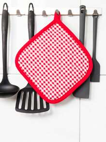 4pcs Plaid Cotton Insulation Heat Resistant Mat, Christmas Trivet Set Suitable For Kitchen Hot Pot Rack, Oven Pads For Cooking, Baking, Black Color