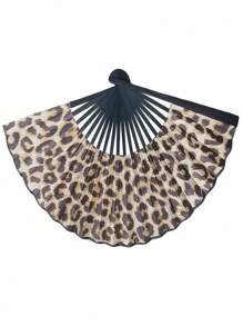 优雅豹纹折扇配黑色边框 - 时尚公主主题，轻巧便携，女士手持扇 | 公主主题扇 | 轻便扇