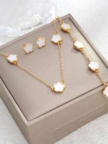 1 套 5 瓣花项链手链耳环混搭配饰（无盒） - 彩色 - 查看 7