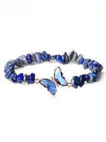 YAUKIA 1 pieza Pulsera de cristales curativos con mariposa, energía de amatista, citrino, aventurina verde, labradorita, brazalete con dije - Joyería de piedras preciosas hecha a mano para mujeres