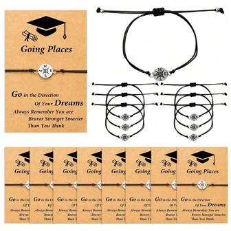 16 piezas Pulseras graduables con diseño de brújula, regalo de graduación para universidad y escuela secundaria 2025