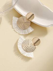 1 对波西米亚复古流苏耳环，别致百搭 - 米色 - 查看 3