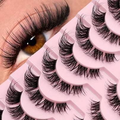 Asiteo 10 Paar Katzenauge Kunstmink Wimpern, unsichtbares Band Fairy Stil Falsche Wimpern, flauschig & leicht, verlängernd & natürlich, einfach zu tragen, geeignet für Anfänger, wiederverwendbar, Streifen Wimpern