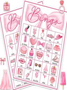 24 Stücke/Set Schleifen Bingo Spielkarten, Papier Kartensatz, Feiertags-Themen Tee Party Tisch Spiel, interaktiver Gruppenspaß, ideales Feiertags-Geschenk, Familienspielabend, Feiertags-Deko Elemente, Bingo Zubehör, geeignet für Mädchen-Treffen, Spiel für Freunde und Familie, interaktives Spiel, Feiertags-Spiel, Geburtstagsgeschenk