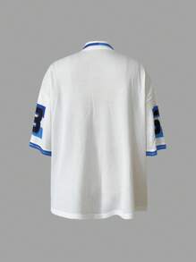 Camiseta holgada de manga corta con estampado de viento deportivo casual de primavera y verano para mujer - Azul - Ver 3