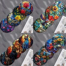 4 件套自然鲜艳的彩色鸟类和花卉图案杯垫，适用于办公室、浴室、厨房、客厅、卧室装饰、防滑桌垫 - 彩色 - 查看 4