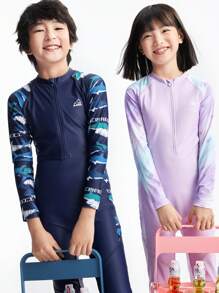 Annil Tween Girl Clothing Girls Boys Medium And Large Tween Girl Swimwear One-Piece Long Sleeve Suit Summer - Purple - View 3