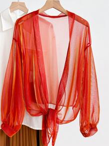 1 peça xale protetor solar decorativo de material chiffon brilhante de cor sólida feminino, cardigan de proteção solar de estilo fofo adequado para primavera, verão, outono, viagens ao ar livre