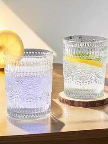 4Pcs Set Nordic Style Premium Thick Sunburst Embossed Glassware, Lead-Free Glass /Juice/Water Cups, High-End Elegance