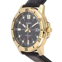 Relógio Masculino C asio Collection Dourado com Pulseira de Couro Preto MTP-VD01GL-1EVUDF