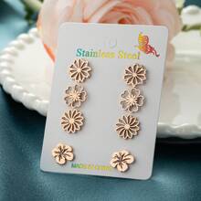 4 Pairs /Lot, Vintage Chic Bohemian Stainless Steel Floral Earrings - A Vintage-Inspired Cutout Design, Perfect For Party Gifts, Gifts For Family And Friends