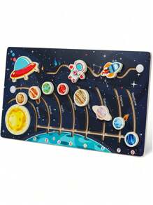 可移动太阳系拼图，适合 3-6 岁儿童，儿童木制太空玩具，适合学龄前儿童的行星学习活动，适合男孩、女孩的礼物 - 彩色 - 查看 12