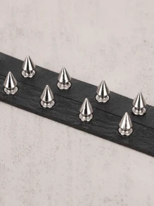 Spiked Studded Bracelets Punk Leather Rivets Bracelet Cuff For Men Women, Black Punk Rock Studded Bracelet Set, Black Leather Rivet Punk Bracelet Cuff Wrap Bangle Snap Button Wristband For Daily & Gifts - Black - View 7