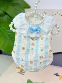 Pet Lace Dress, Cute Blue&White Bear Print, Summer Breathable For Daily Indoor/Outdoor Use, Red Rabbit Print, Great Pet Birthday Gift