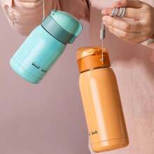 1 件创意迷你可爱不锈钢双层隔热玻璃杯，带背带和独特弹跳设计水瓶，适合返校使用