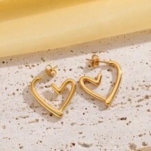 1 Pair Stainless Steel Gold-Plated Asymmetrical Hollow Heart Drop Earrings, Waterproof Suitable For Women Daily Wear