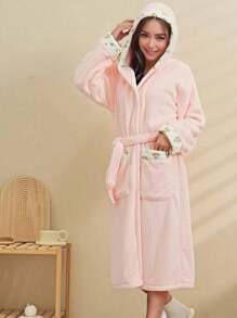 1pc Solid Color Embroidery Ladies Bath Robe *Please Refer To Size Chart When Purchasing* Teenage Bathrobe, Quick Drying Super Soft Coral Fleece Absorbent, Suitable For Sauna/Beach/Pool/Bathroom Back To School - Multicolor - View 15
