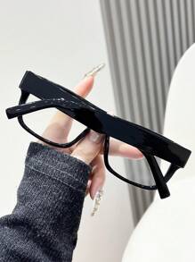 1 Pair Women's Black Square Framed Fashion Glasses, Decorative Non-Prescription Eyewear For Everyday Wear